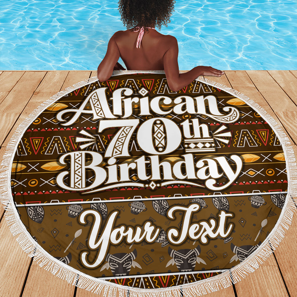 Personalized African 70th Birthday Beach Blanket Tribal Pattern Mudcloth Heritage Art