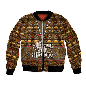 Personalized African 70th Birthday Bomber Jacket Tribal Pattern Mudcloth Heritage Art