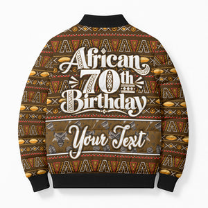 Personalized African 70th Birthday Bomber Puffer Jacket Tribal Pattern Mudcloth Heritage Art