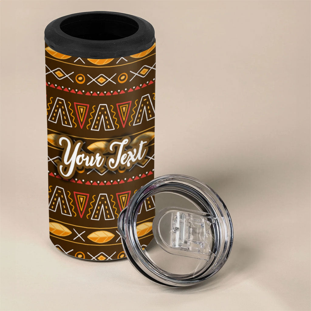 Personalized African 70th Birthday 4 in 1 Can Cooler Tumbler Tribal Pattern Mudcloth Heritage Art