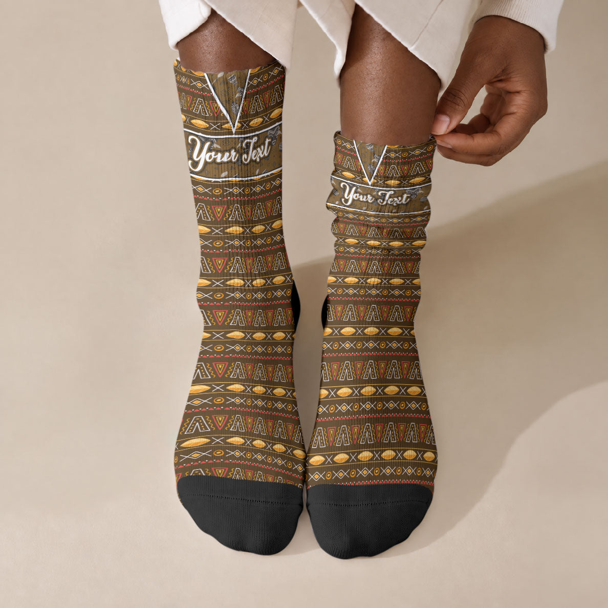 Personalized African 70th Birthday Crew Socks Tribal Pattern Mudcloth Heritage Art