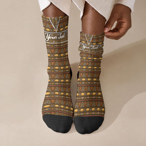Personalized African 70th Birthday Crew Socks Tribal Pattern Mudcloth Heritage Art