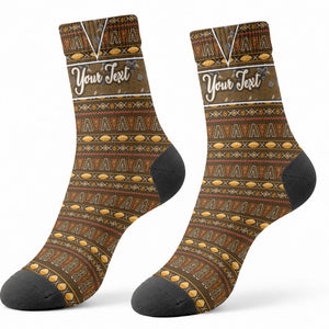 Personalized African 70th Birthday Crew Socks Tribal Pattern Mudcloth Heritage Art