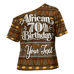 Personalized African 70th Birthday Cross Shoulder Shirt Tribal Pattern Mudcloth Heritage Art