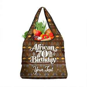 Personalized African 70th Birthday Grocery Bag Tribal Pattern Mudcloth Heritage Art