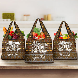 Personalized African 70th Birthday Grocery Bag Tribal Pattern Mudcloth Heritage Art