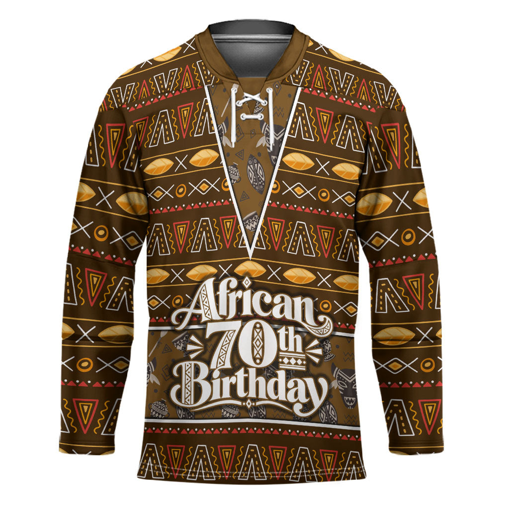 Personalized African 70th Birthday Hockey Jersey Tribal Pattern Mudcloth Heritage Art