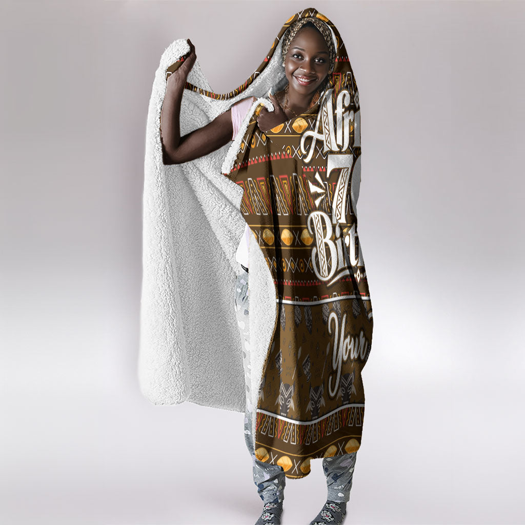Personalized African 70th Birthday Hooded Blanket Tribal Pattern Mudcloth Heritage Art