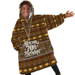 Personalized African 70th Birthday Kid Wearable Blanket Hoodie Tribal Pattern Mudcloth Heritage Art