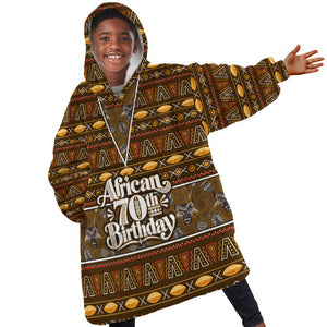 Personalized African 70th Birthday Kid Wearable Blanket Hoodie Tribal Pattern Mudcloth Heritage Art