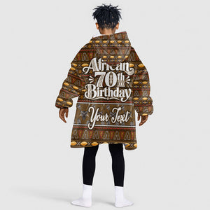 Personalized African 70th Birthday Kid Wearable Blanket Hoodie Tribal Pattern Mudcloth Heritage Art