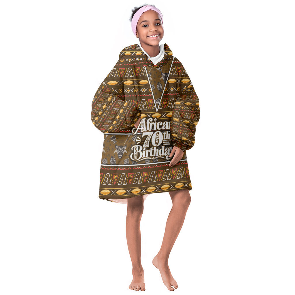 Personalized African 70th Birthday Kid Wearable Blanket Hoodie Tribal Pattern Mudcloth Heritage Art