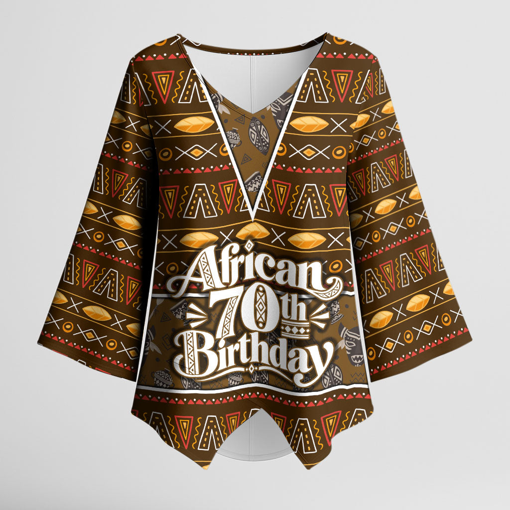 Personalized African 70th Birthday Kimono Sleeve Blouse Tribal Pattern Mudcloth Heritage Art