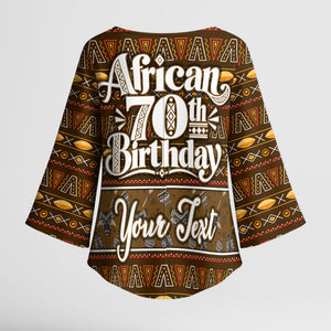 Personalized African 70th Birthday Kimono Sleeve Blouse Tribal Pattern Mudcloth Heritage Art