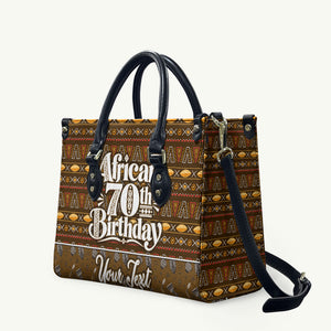 Personalized African 70th Birthday Leather Bag Tribal Pattern Mudcloth Heritage Art