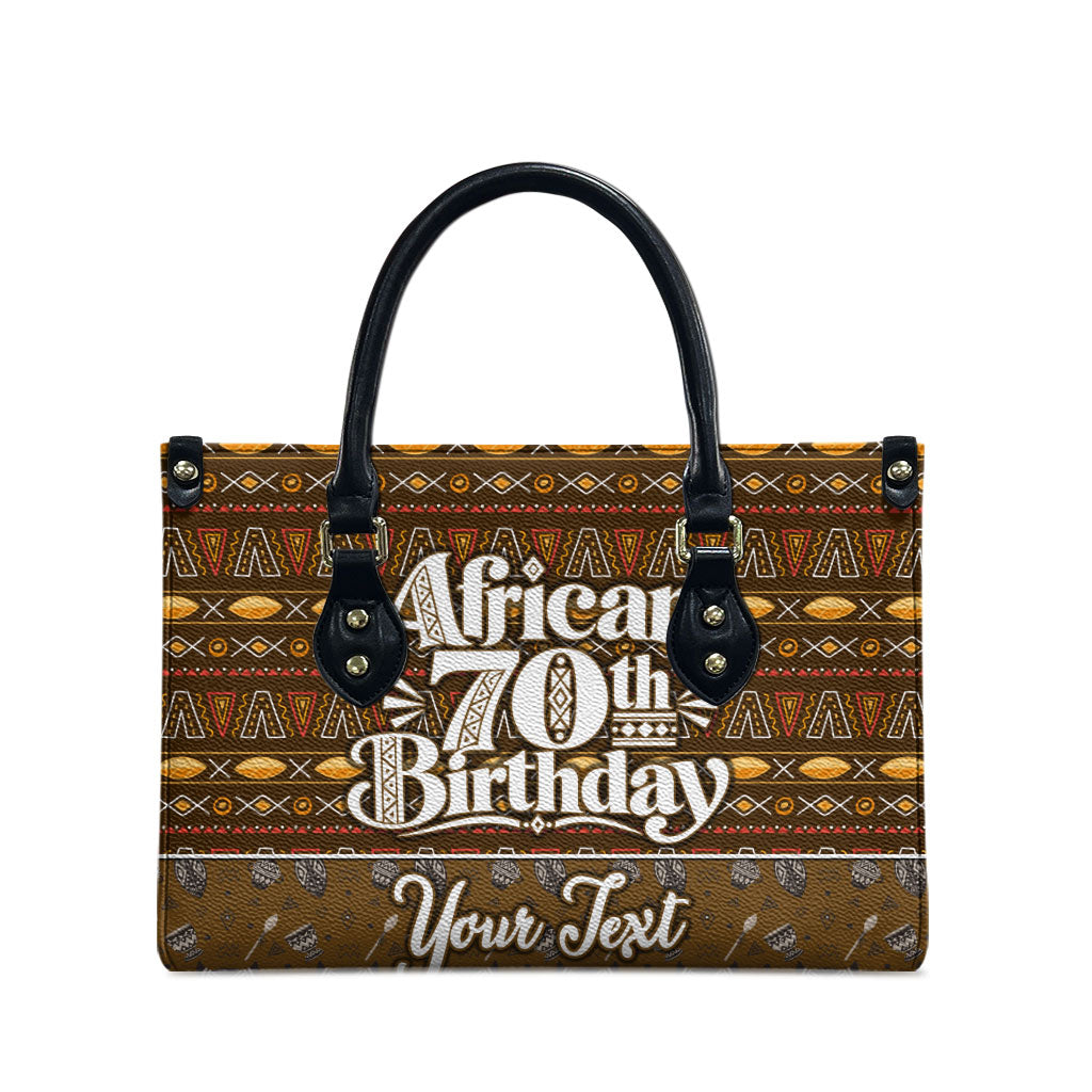 Personalized African 70th Birthday Leather Bag Tribal Pattern Mudcloth Heritage Art