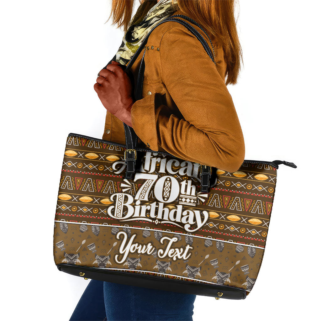 Personalized African 70th Birthday Leather Tote Bag Tribal Pattern Mudcloth Heritage Art