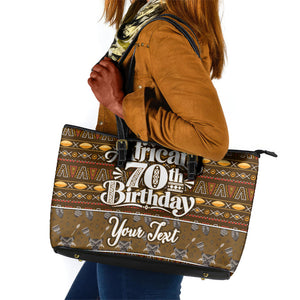 Personalized African 70th Birthday Leather Tote Bag Tribal Pattern Mudcloth Heritage Art