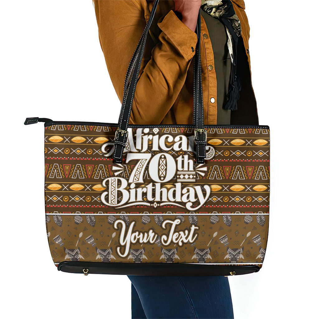 Personalized African 70th Birthday Leather Tote Bag Tribal Pattern Mudcloth Heritage Art