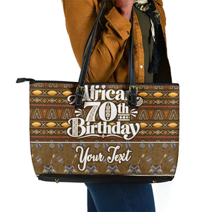 Personalized African 70th Birthday Leather Tote Bag Tribal Pattern Mudcloth Heritage Art