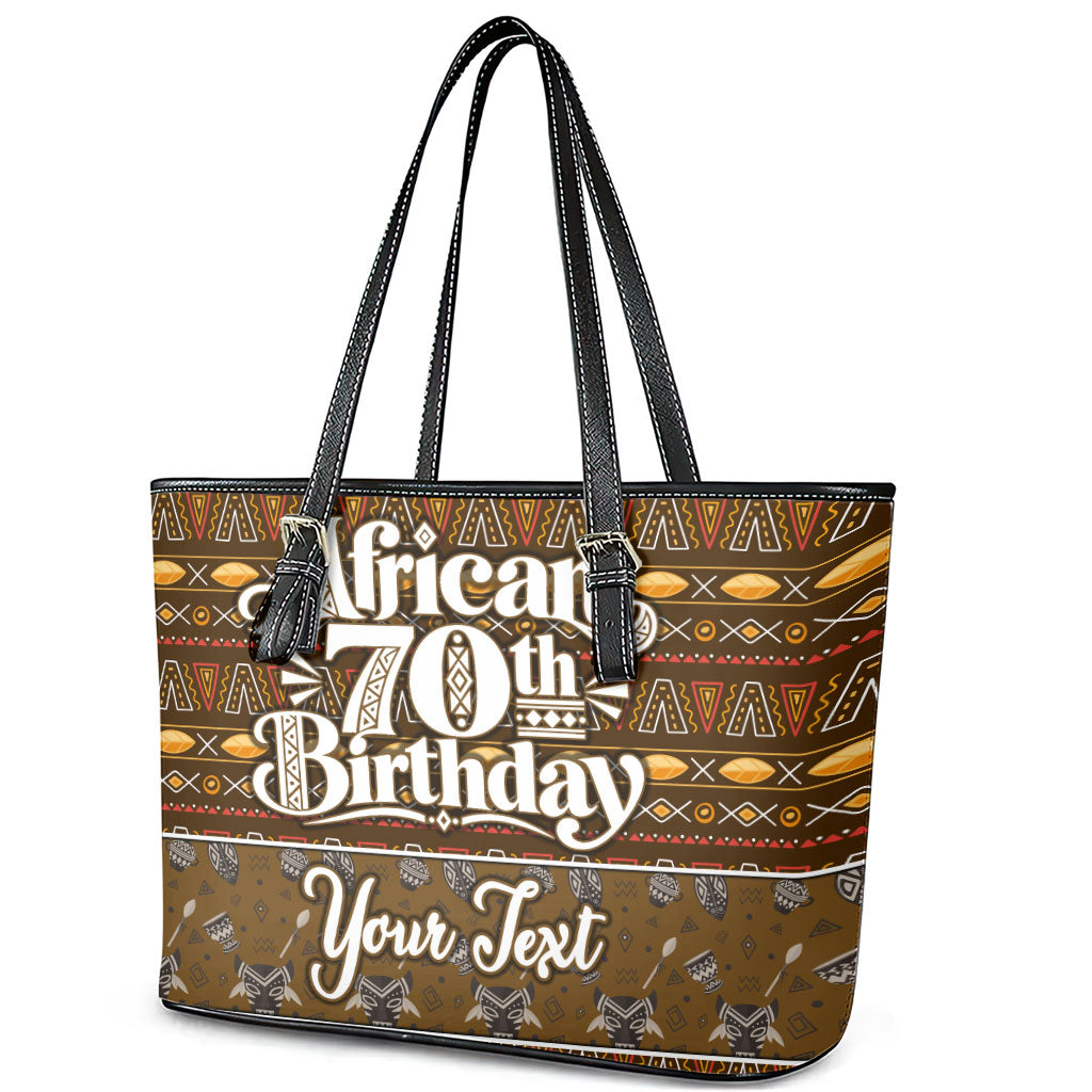 Personalized African 70th Birthday Leather Tote Bag Tribal Pattern Mudcloth Heritage Art