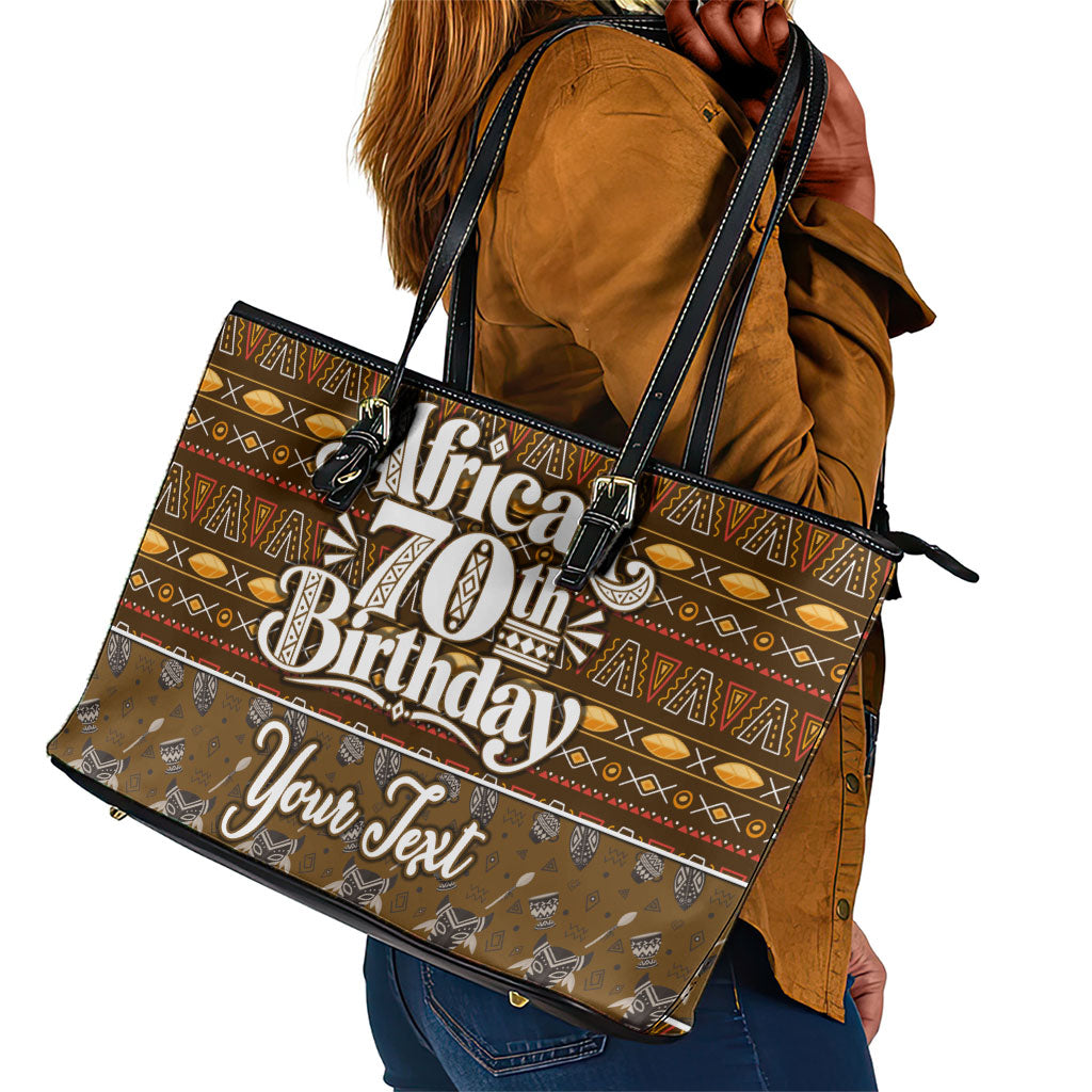 Personalized African 70th Birthday Leather Tote Bag Tribal Pattern Mudcloth Heritage Art