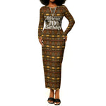 Personalized African 70th Birthday Long Sleeve Bodycon Dress Tribal Pattern Mudcloth Heritage Art
