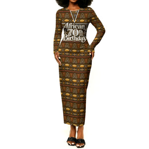 Personalized African 70th Birthday Long Sleeve Bodycon Dress Tribal Pattern Mudcloth Heritage Art