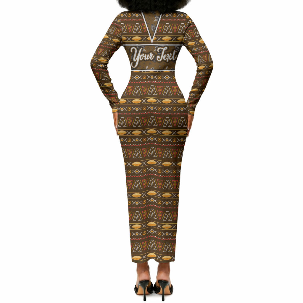 Personalized African 70th Birthday Long Sleeve Bodycon Dress Tribal Pattern Mudcloth Heritage Art