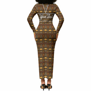 Personalized African 70th Birthday Long Sleeve Bodycon Dress Tribal Pattern Mudcloth Heritage Art