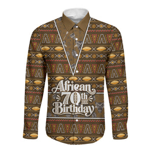 Personalized African 70th Birthday Long Sleeve Button Shirt Tribal Pattern Mudcloth Heritage Art