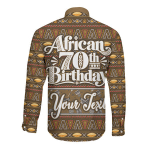 Personalized African 70th Birthday Long Sleeve Button Shirt Tribal Pattern Mudcloth Heritage Art