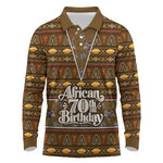 Personalized African 70th Birthday Long Sleeve Polo Shirt Tribal Pattern Mudcloth Heritage Art
