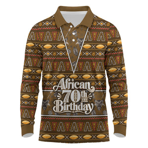 Personalized African 70th Birthday Long Sleeve Polo Shirt Tribal Pattern Mudcloth Heritage Art