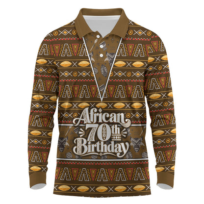 Personalized African 70th Birthday Long Sleeve Polo Shirt Tribal Pattern Mudcloth Heritage Art