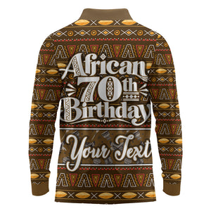 Personalized African 70th Birthday Long Sleeve Polo Shirt Tribal Pattern Mudcloth Heritage Art
