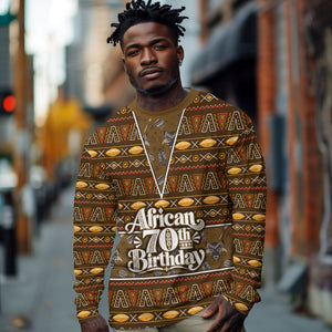 Personalized African 70th Birthday Long Sleeve Shirt Tribal Pattern Mudcloth Heritage Art