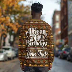 Personalized African 70th Birthday Long Sleeve Shirt Tribal Pattern Mudcloth Heritage Art