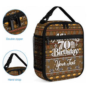 Personalized African 70th Birthday Lunch Bag Tribal Pattern Mudcloth Heritage Art