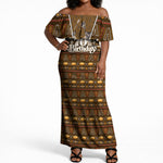 Personalized African 70th Birthday Off Shoulder Maxi Dress Tribal Pattern Mudcloth Heritage Art
