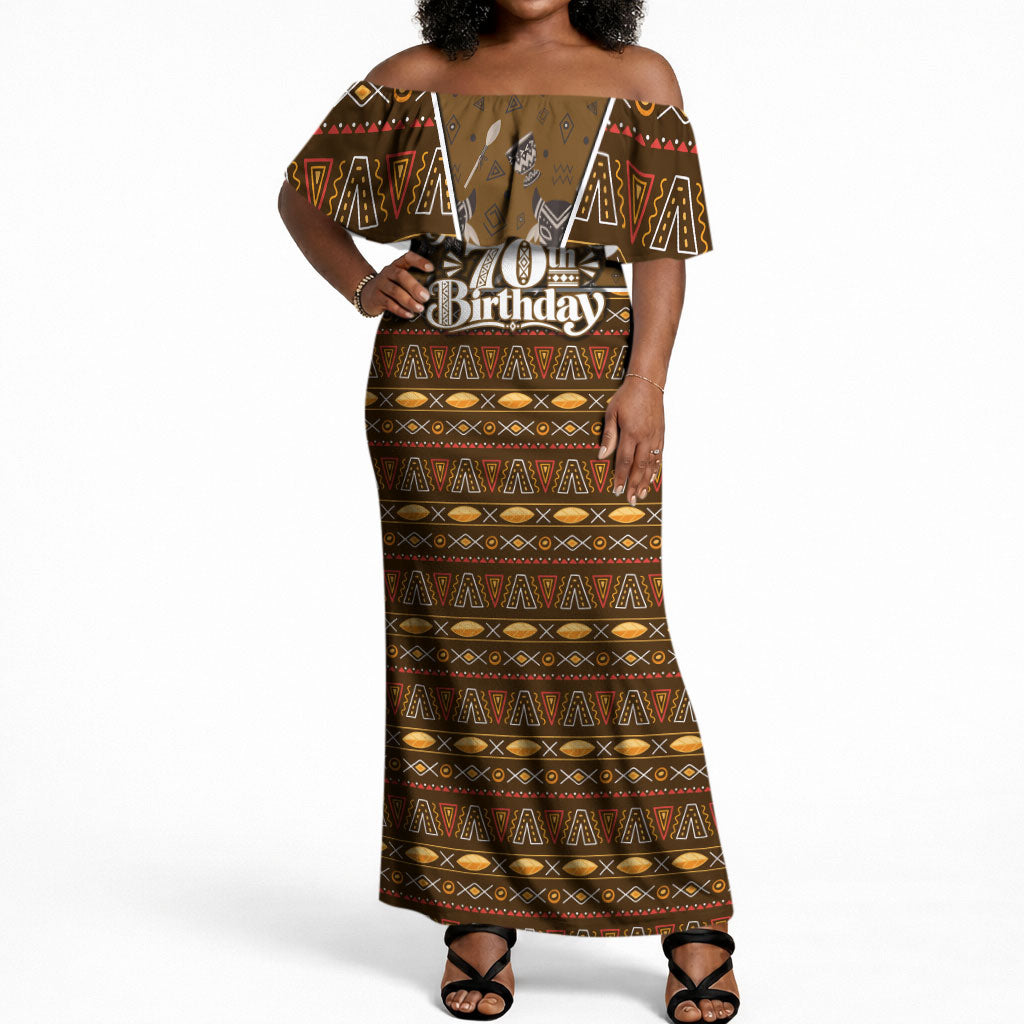 Personalized African 70th Birthday Off Shoulder Maxi Dress Tribal Pattern Mudcloth Heritage Art