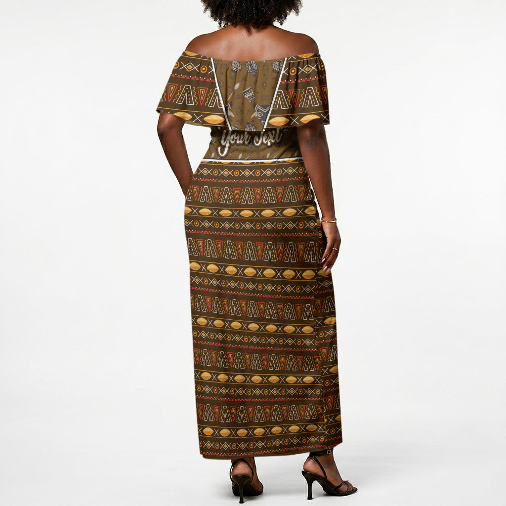 Personalized African 70th Birthday Off Shoulder Maxi Dress Tribal Pattern Mudcloth Heritage Art