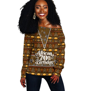 Personalized African 70th Birthday Off Shoulder Sweater Tribal Pattern Mudcloth Heritage Art