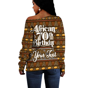 Personalized African 70th Birthday Off Shoulder Sweater Tribal Pattern Mudcloth Heritage Art