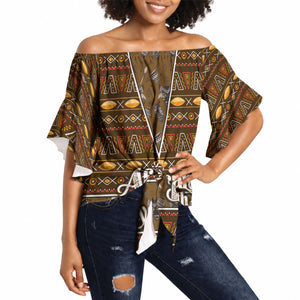 Personalized African 70th Birthday Off Shoulder Wrap Waist Top Tribal Pattern Mudcloth Heritage Art