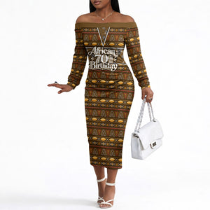 Personalized African 70th Birthday Off The Shoulder Long Sleeve Dress Tribal Pattern Mudcloth Heritage Art