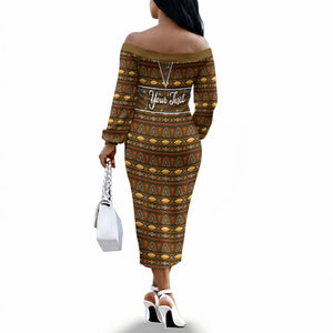Personalized African 70th Birthday Off The Shoulder Long Sleeve Dress Tribal Pattern Mudcloth Heritage Art