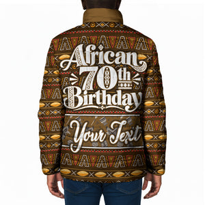 Personalized African 70th Birthday Padded Jacket Tribal Pattern Mudcloth Heritage Art