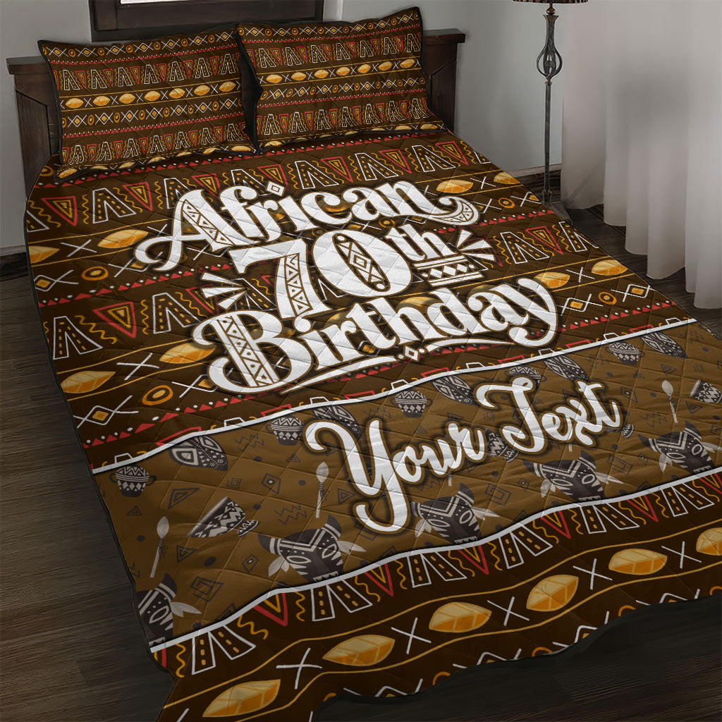 Personalized African 70th Birthday Quilt Bed Set Tribal Pattern Mudcloth Heritage Art