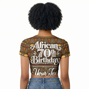 Personalized African 70th Birthday Raglan Cropped T shirt Tribal Pattern Mudcloth Heritage Art
